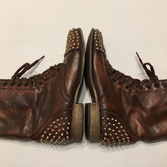 Steve Madden Tarnney Brown Leather Studded Combat Boots Size 7M - Picture 7 of 13